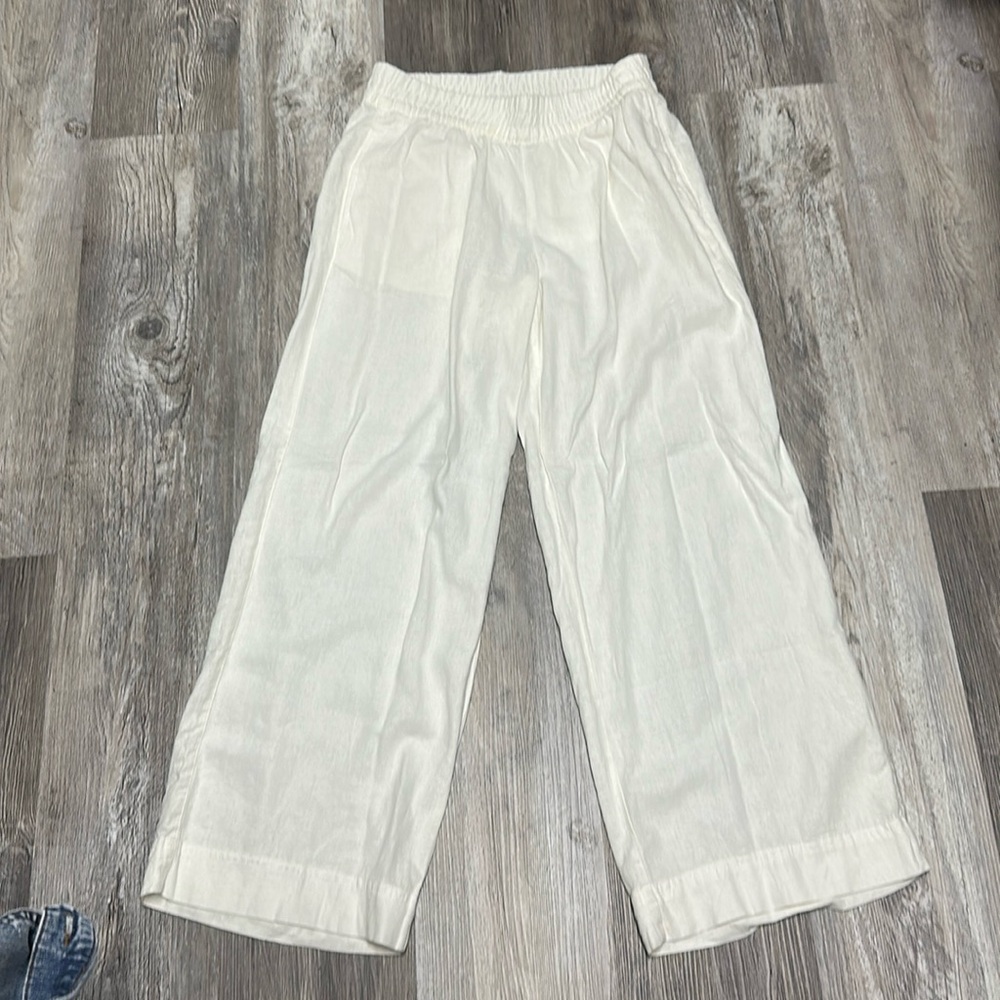 Off white wide leg linen pants small petite